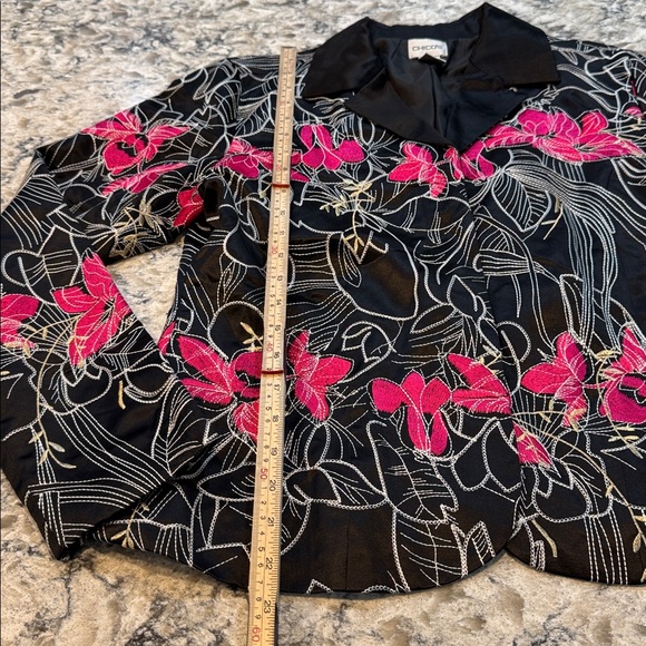 Chicos | Tamatha Silk Blend Jacket Floral Embroidered in Black Size M Medium - Picture 6 of 12
